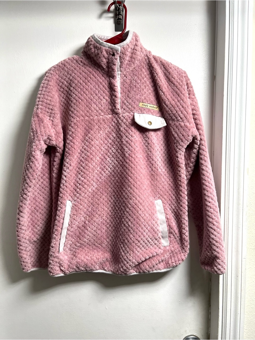 Simply Southern Pink Plush Quarter‑Snap Pullover Hoodie